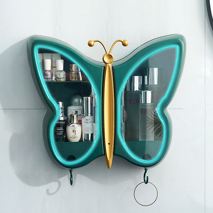 SOGA 2X Green Butterfly Shape Wall-Mounted Makeup Organiser Dustproof Waterproof Bathroom Storage Box Home Decor • LUZ-BathG319X2