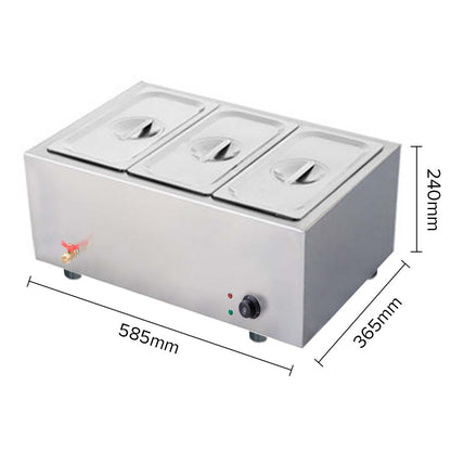 SOGA Stainless Steel 3 X 1/2 GN Pan Electric Bain-Marie Food Warmer with Lid • LUZ-FoodWarmer741