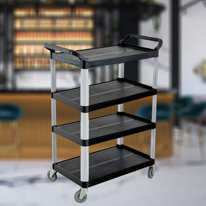 SOGA 4 Tier Food Trolley Portable Kitchen Cart Multifunctional Big Utility Service with wheels 950x500x1270mm Black • LUZ-FoodCart1519AB