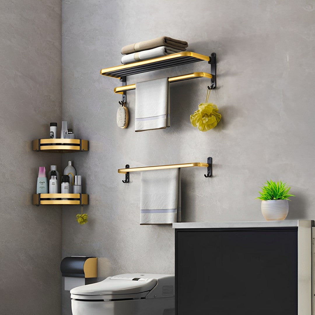 SOGA 2X 62cm Wall-Mounted Double Pole Towel Holder Bathroom Organiser Rail Hanger with Hooks • LUZ-TAN1012X2