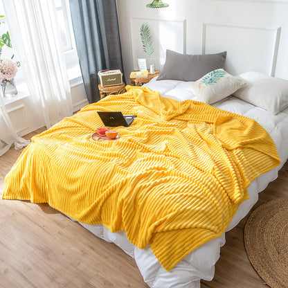 SOGA 2X Yellow Throw Blanket Warm Cozy Striped Pattern Thin Flannel Coverlet Fleece Bed Sofa Comforter • LUZ-Blanket314X2