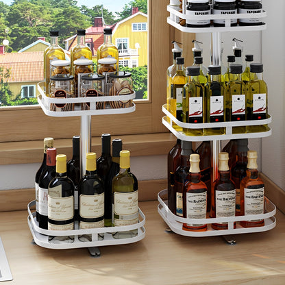 SOGA 2X 2 Tier Steel White Square Rotating Multi-Function Kitchen Portable Storage Spice Seasoning Kitchen Countertop Organiser Shelf • LUZ-KitchenXY053WHTX2