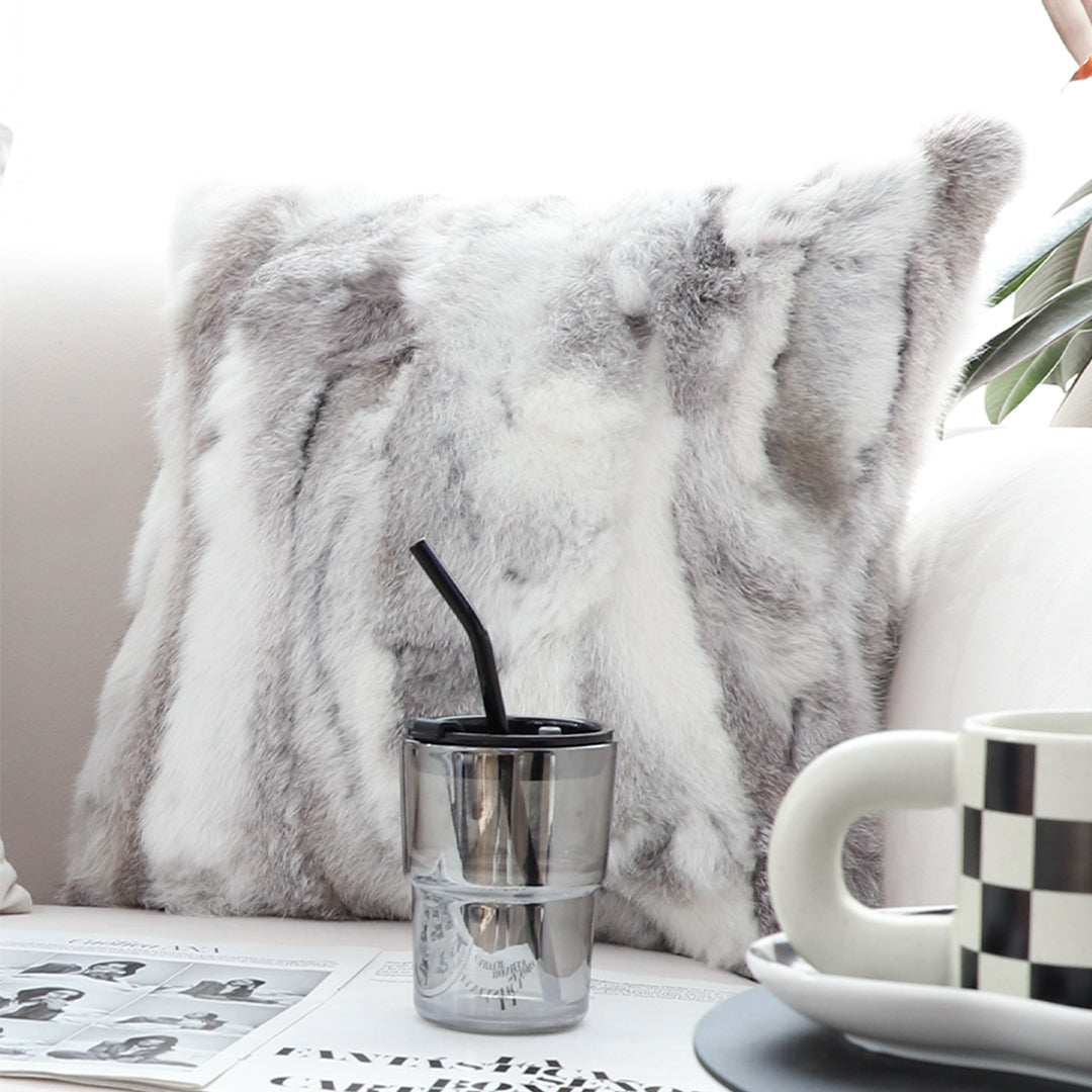 SOGA 2X 45cm Throw Pillow Floral Gray Rabbit Fur Square Warm Cozy Decorative Cushion Home Decor • LUZ-FrenchCushion312X2
