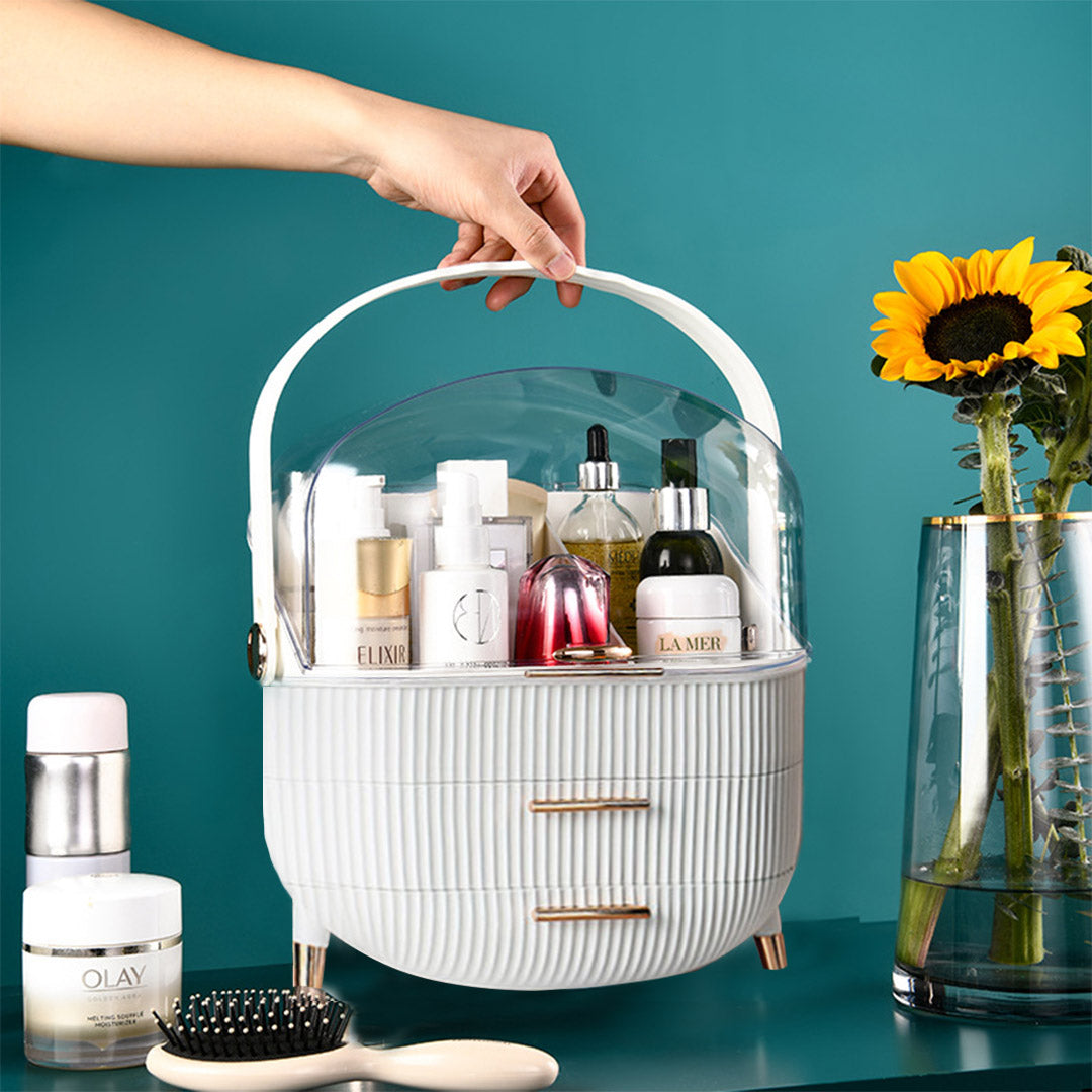 SOGA 29cm White Countertop Makeup Cosmetic Storage Organiser Skincare Holder Jewelry Storage Box with Handle • LUZ-BathC109