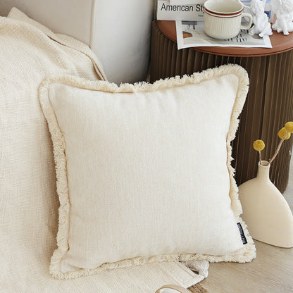 SOGA 2X 45cm Throw Pillow White Chenille Textured with Tassels Stylish Square Cozy Home Decor • LUZ-FrenchCushion277X2