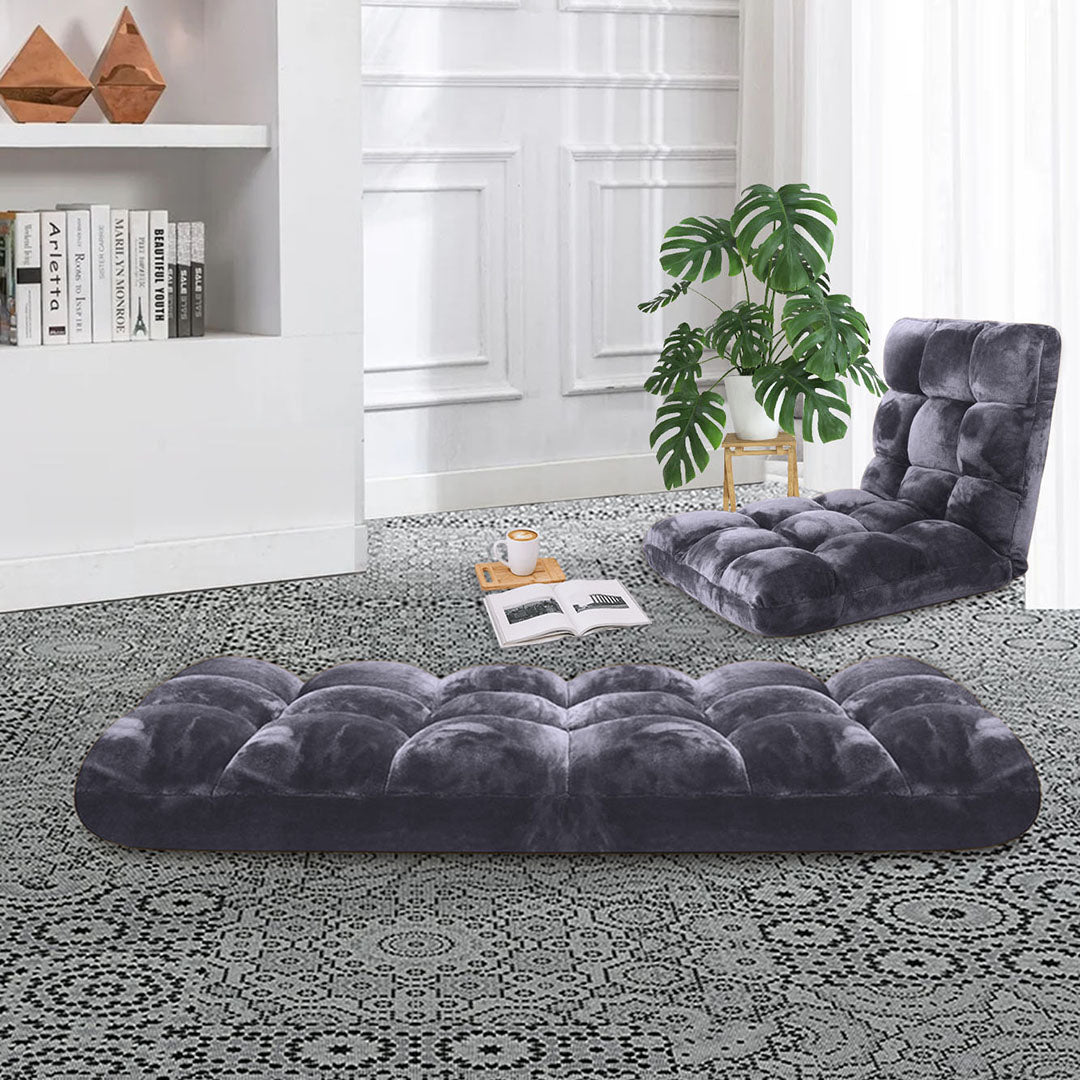 SOGA 2X Floor Recliner Folding Lounge Sofa Futon Couch Folding Chair Cushion Grey • LUZ-LoungeChairGreyX2