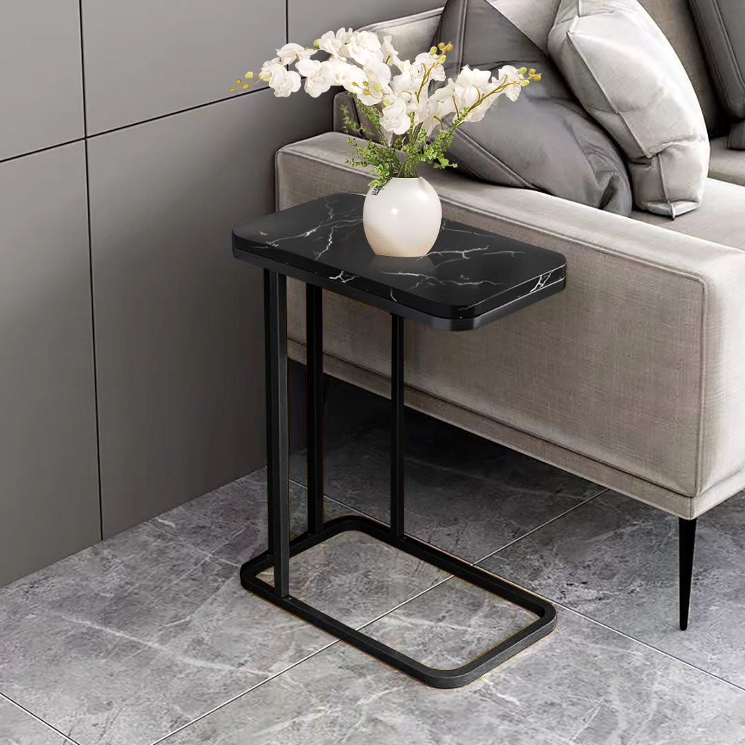 SOGA 30x50cm Black Ceramic Sofa Side Square Mini Table w/ Black Metal Legs • LUZ-SideTab26