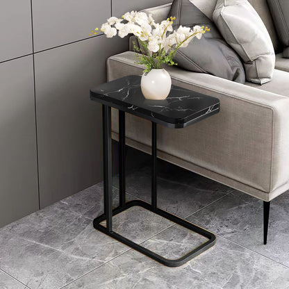 SOGA 30x50cm Black Ceramic Sofa Side Square Mini Table w/ Black Metal Legs • LUZ-SideTab26