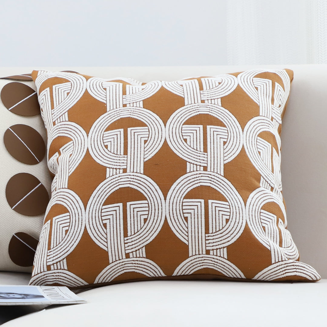 SOGA 50cm Throw Pillow Brown Circular Chain Jacquard  Decorative Square for Home Decor • LUZ-FrenchCushion335