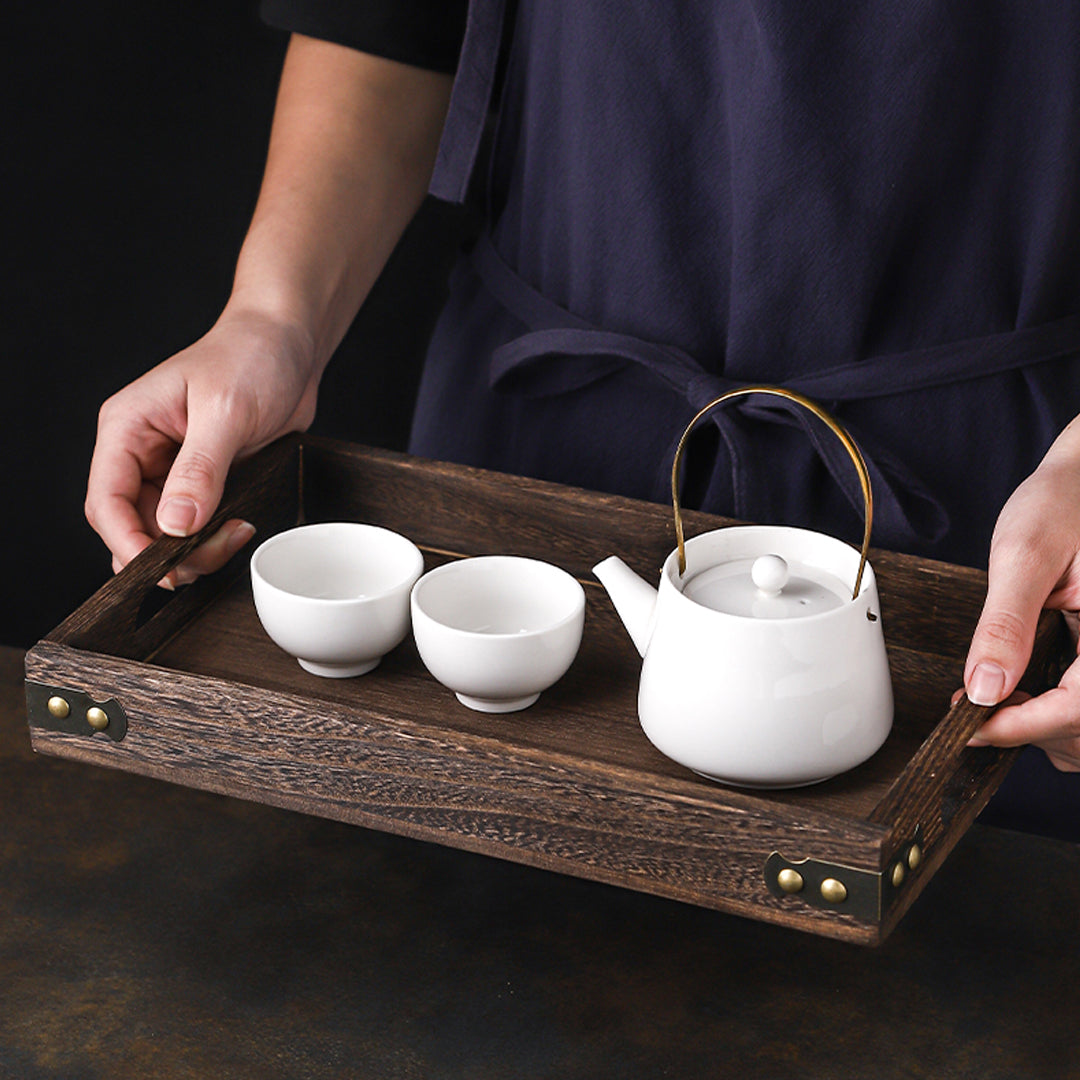 SOGA Small Walnut Brown Rectangle Wooden Tray Breakfast Dinner Serving Board Tea Set Holder Kitchen Home Decor • LUZ-WodE561