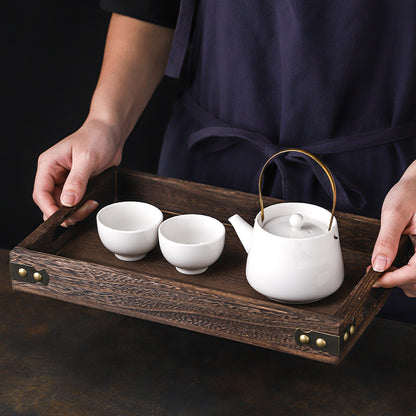 SOGA Small Walnut Brown Rectangle Wooden Tray Breakfast Dinner Serving Board Tea Set Holder Kitchen Home Decor • LUZ-WodE561