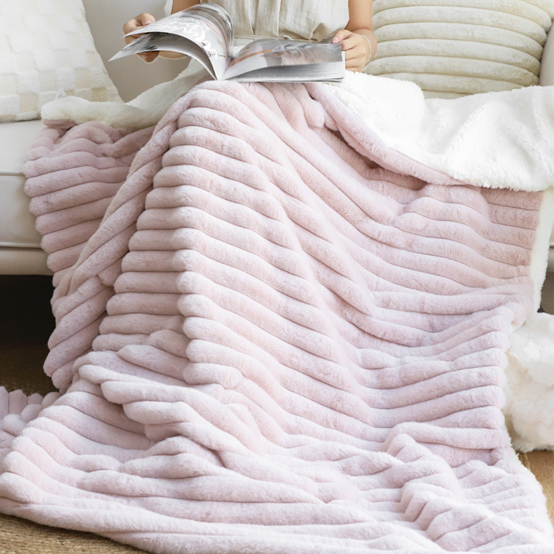 SOGA 150x200cm Throw Blanket Bean Paste Pink Premium Milk Velvet Luxuriously Soft Cozy Bedding • LUZ-BlanketFur350