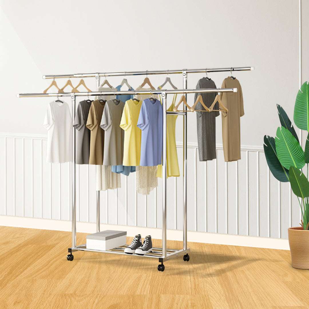SOGA 2X 120cm Stainless Steel Floor-Standing Clothes Rack - Durable and Space-Saving Laundry Organizer • LUZ-BSXG2530X2