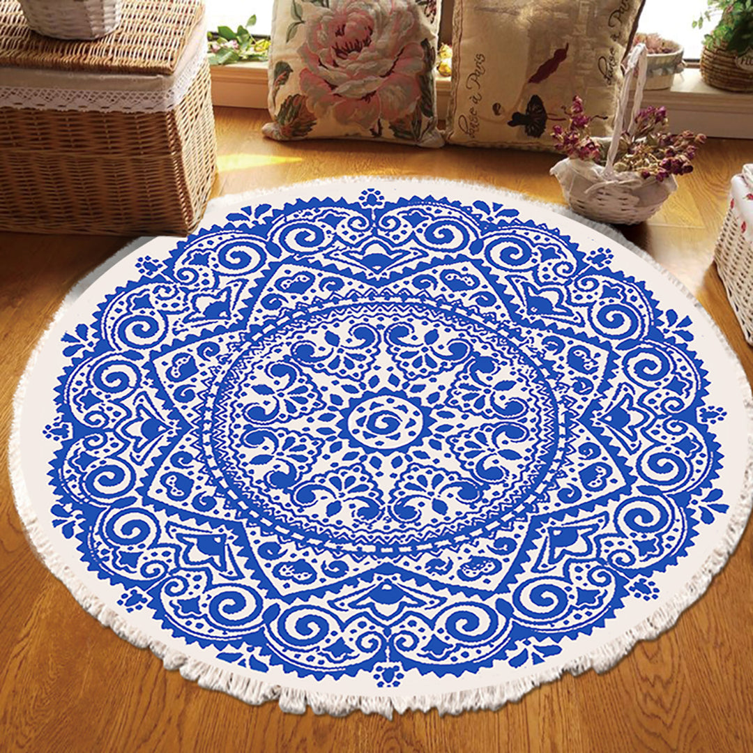 SOGA 120cm Mandala Round Tapestry Indian Area Rug for Living Room Lounge, Anti-slip Doormat, Home Decor • LUZ-CarpetXLS56