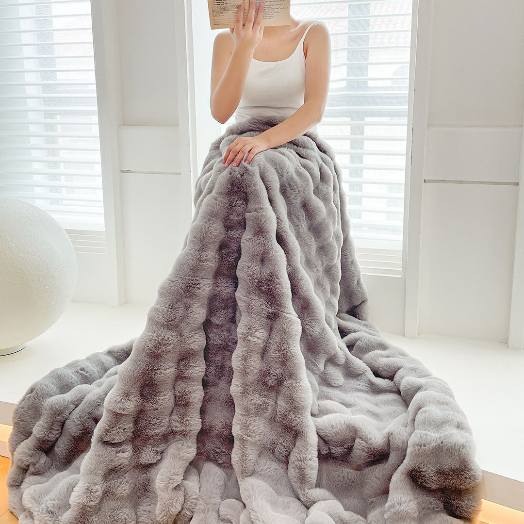 SOGA 200cm Grey Fur Fuzzy Super Soft and Cozy Fluffy Throw Blanket • LUZ-BlanketFur335