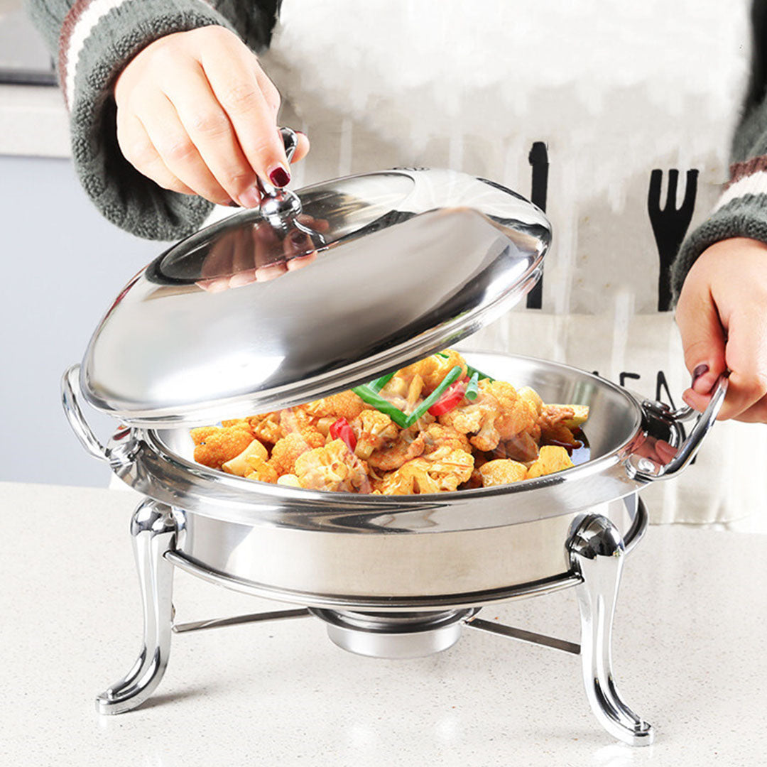 SOGA 2X Stainless Steel Gold Accents Round Buffet Chafing Dish Cater Food Warmer Chafer with Glass Top Lid • LUZ-ChafingDishSoupGoldX2