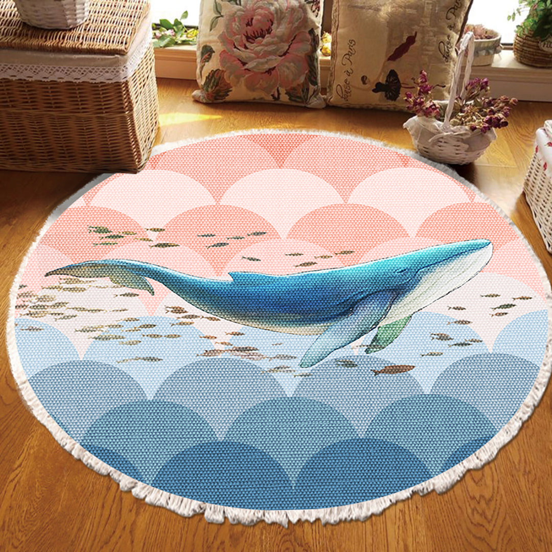 SOGA 120cm Round Tassels Shark Print Area Rugs, Home Decor • LUZ-CarpetA143