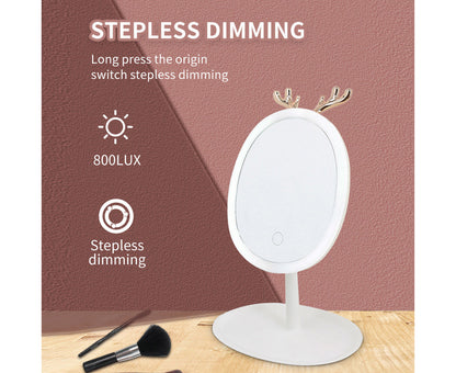 SOGA White Cosmetic Jewelry Storage Organiser with Antler LED Light Mirror Tabletop Vanity Set • LUZ-BathC109-G533