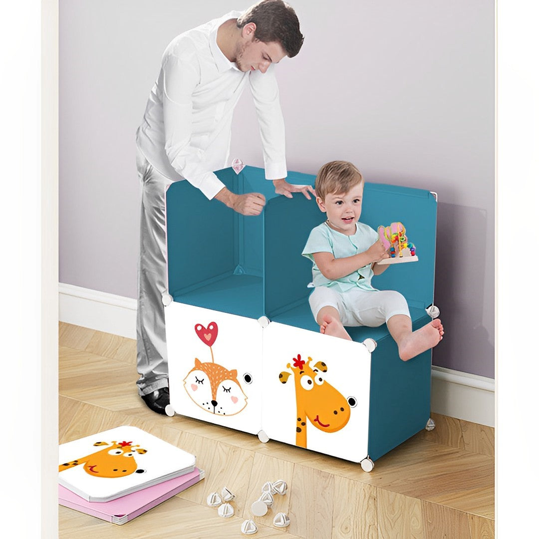 SOGA 10 Cubes DIY Animal Design Portable Wardrobe Divide-Grid Modular Storage Organiser Foldable Closet • LUZ-Wrobe4137