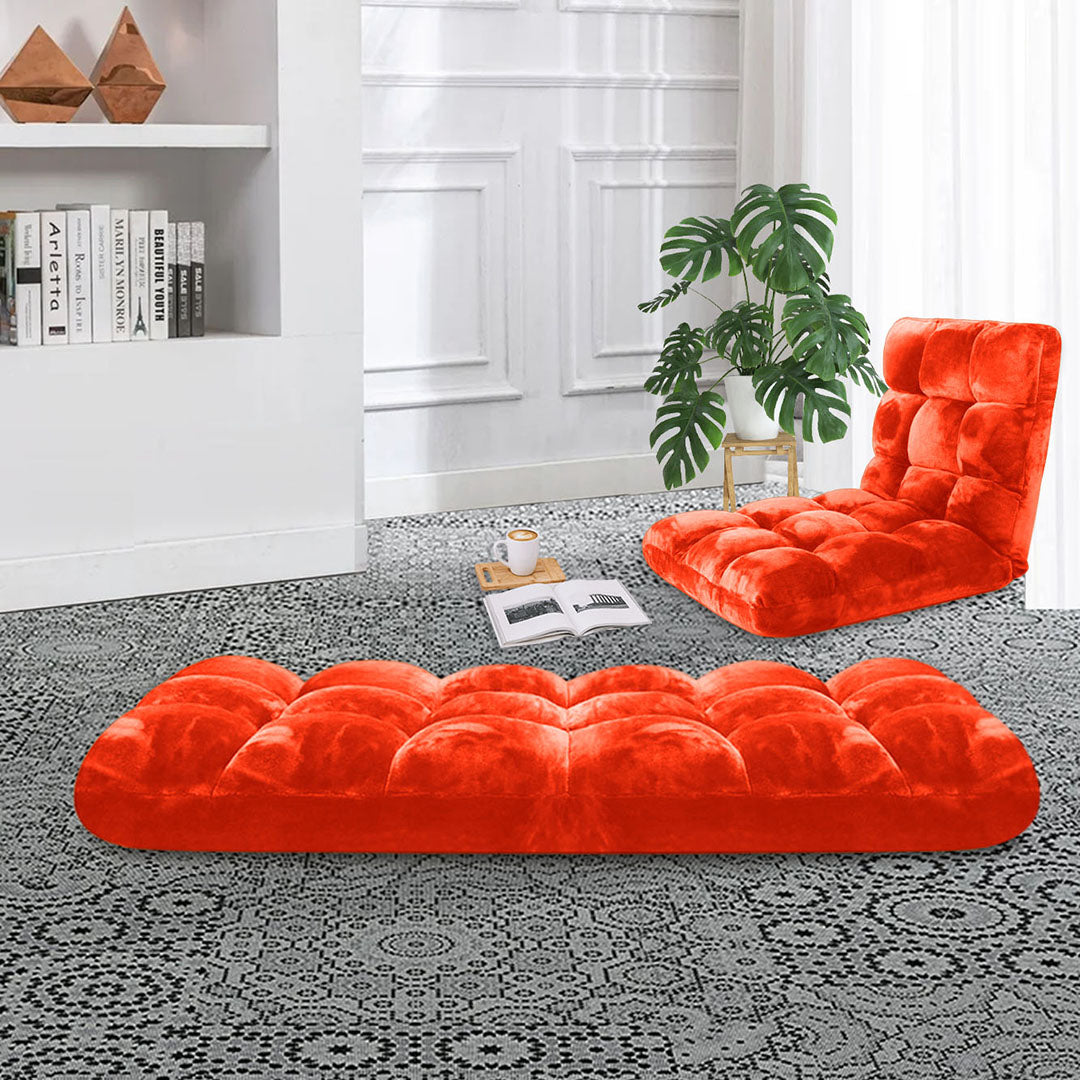SOGA Floor Recliner Folding Lounge Sofa Futon Couch Folding Chair Cushion Orange • LUZ-LoungeChairOrange