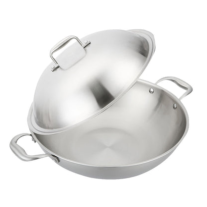 SOGA 3-Ply 38cm Stainless Steel Double Handle Wok Frying Fry Pan Skillet with Lid • LUZ-WokTRIFPG38