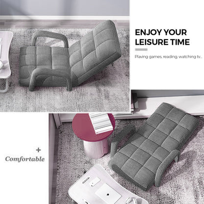 SOGA Foldable Lounge Cushion Adjustable Floor Lazy Recliner Chair with Armrest Grey • LUZ-LoungeArmGrey