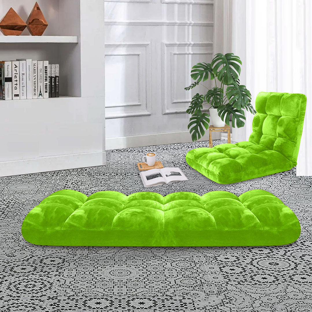 SOGA 2X Floor Recliner Folding Lounge Sofa Futon Couch Folding Chair Cushion Green • LUZ-LoungeChairGreenX2