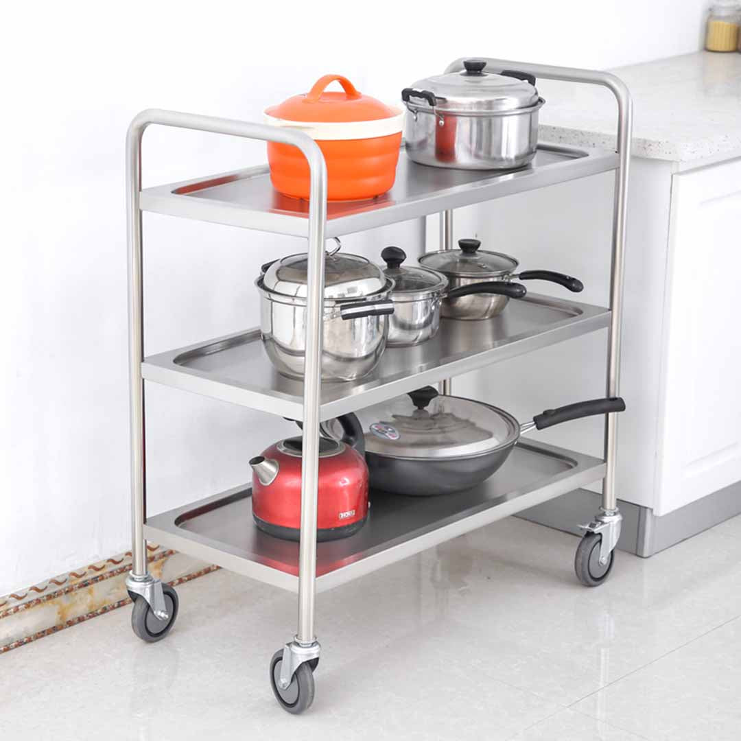 SOGA 3 Tier 81x46x85cm Stainless Steel Kitchen Dinning Food Cart Trolley Utility Round Small • LUZ-FoodCart1102