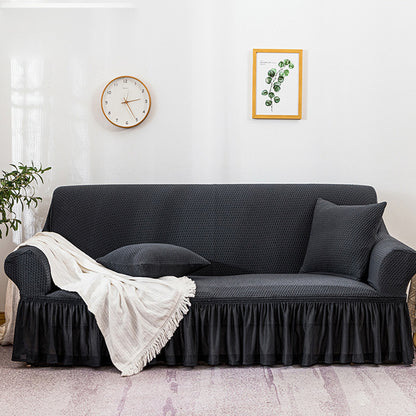 SOGA 3-Seater Dark Grey Sofa Cover with Ruffled Skirt Couch Protector High Stretch Lounge Slipcover Home Decor • LUZ-SofaCov12
