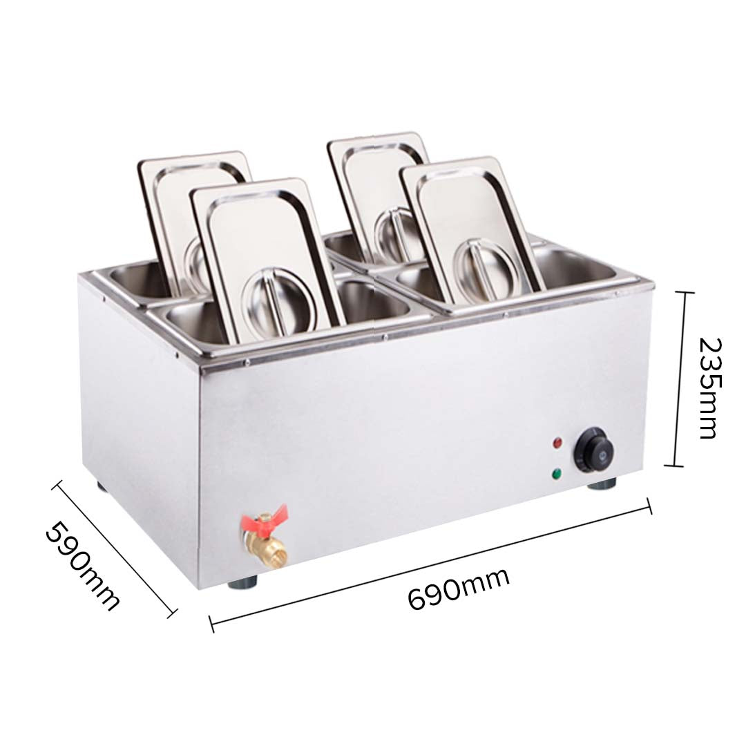 SOGA Stainless Steel 4 X 1/2 GN Pan Electric Bain-Marie Food Warmer with Lid • LUZ-FoodWarmer742