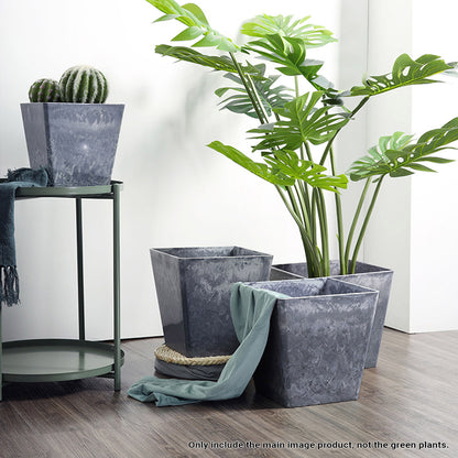 SOGA 2X 27cm Weathered Grey Square Resin Plant Flower Pot in Cement Pattern Planter Cachepot for Indoor Home Office • LUZ-FPotH2765X2
