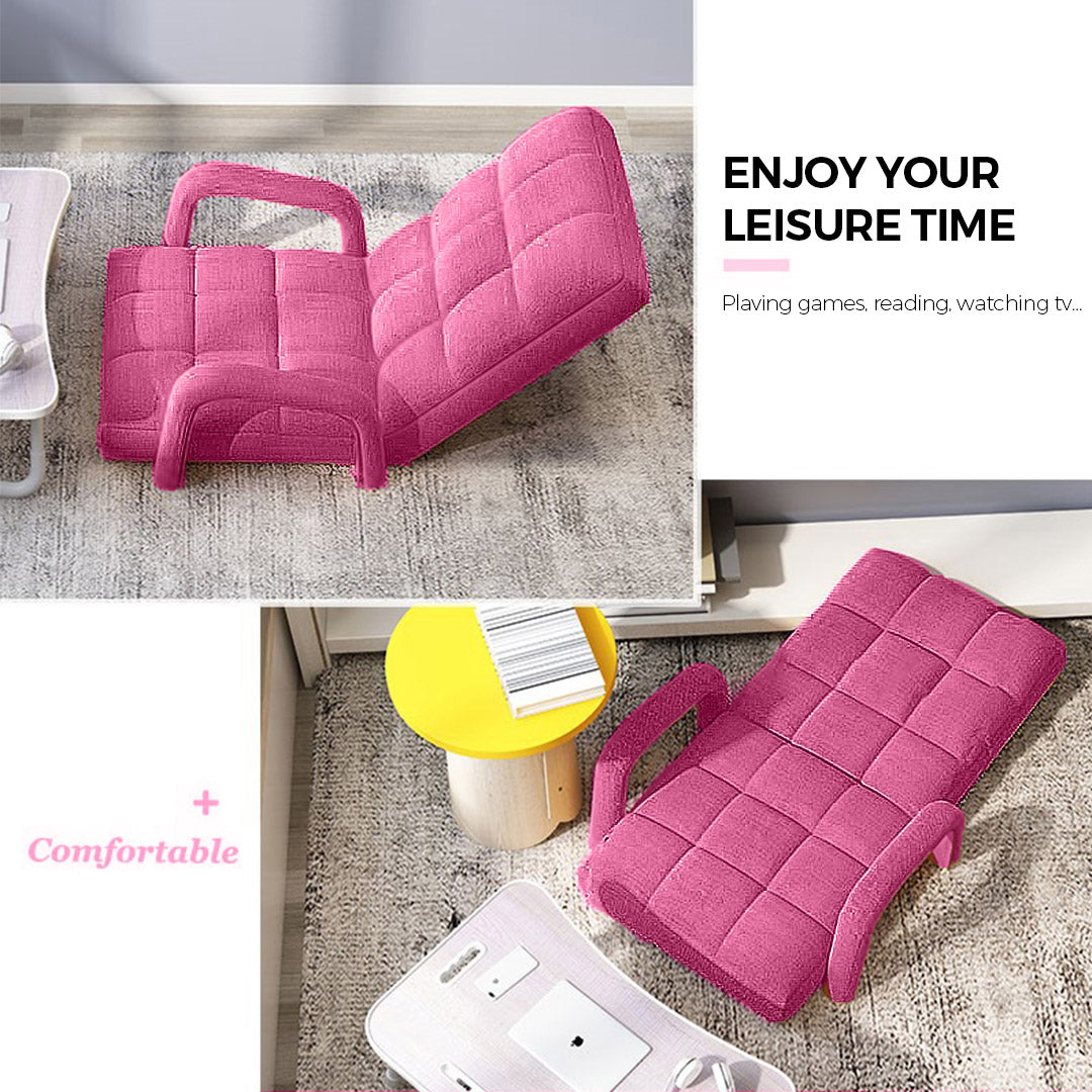 SOGA Foldable Lounge Cushion Adjustable Floor Lazy Recliner Chair with Armrest Pink • LUZ-LoungeArmPink