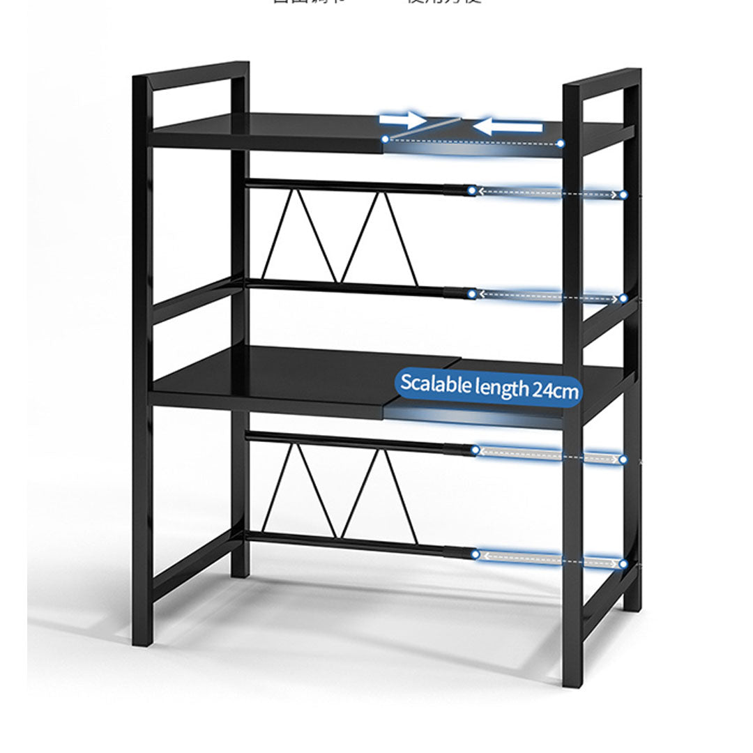 SOGA 2X 3 Tier Steel Black Retractable Kitchen Microwave Oven Stand Multi-Functional Shelves Storage Organizer • LUZ-KitchenXY023X2