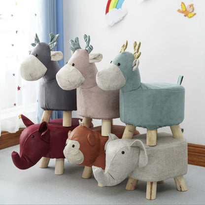 SOGA 2X Pink Children Bench Deer Character Round Ottoman Stool Soft Small Comfy Seat Home Decor • LUZ-AniStool27X2