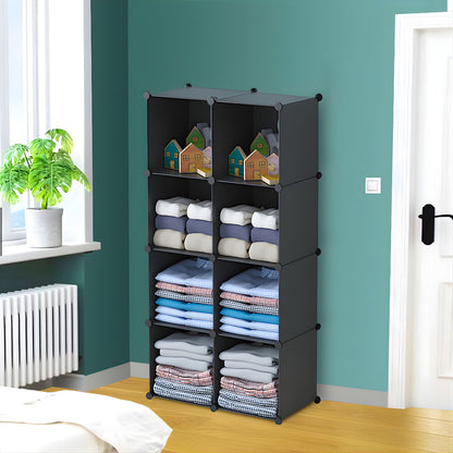 SOGA 4 Tier 8-Cube Black Portable Wardrobe Divide-Grid Modular Storage Organiser Foldable Closet • LUZ-Wrobe1766