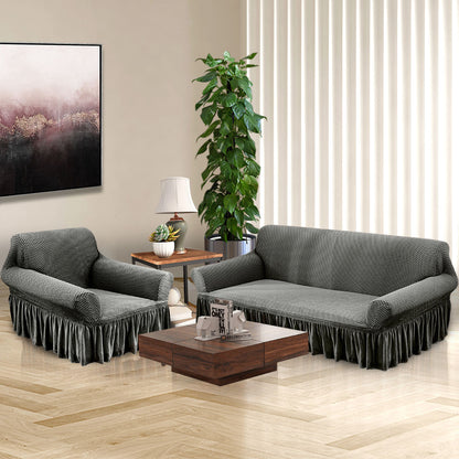SOGA 1-Seater Grey Sofa Cover with Ruffled Skirt Couch Protector High Stretch Lounge Slipcover Home Decor • LUZ-SofaCov5