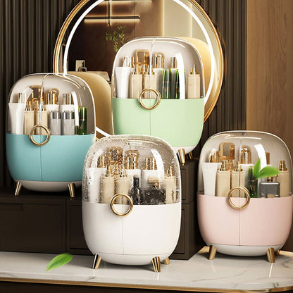 SOGA Blue Transparent Countertop Makeup Organiser Cosmetic Storage Waterproof Dustproof Bathroom Skincare Holder with Lid LUZ-BathF903