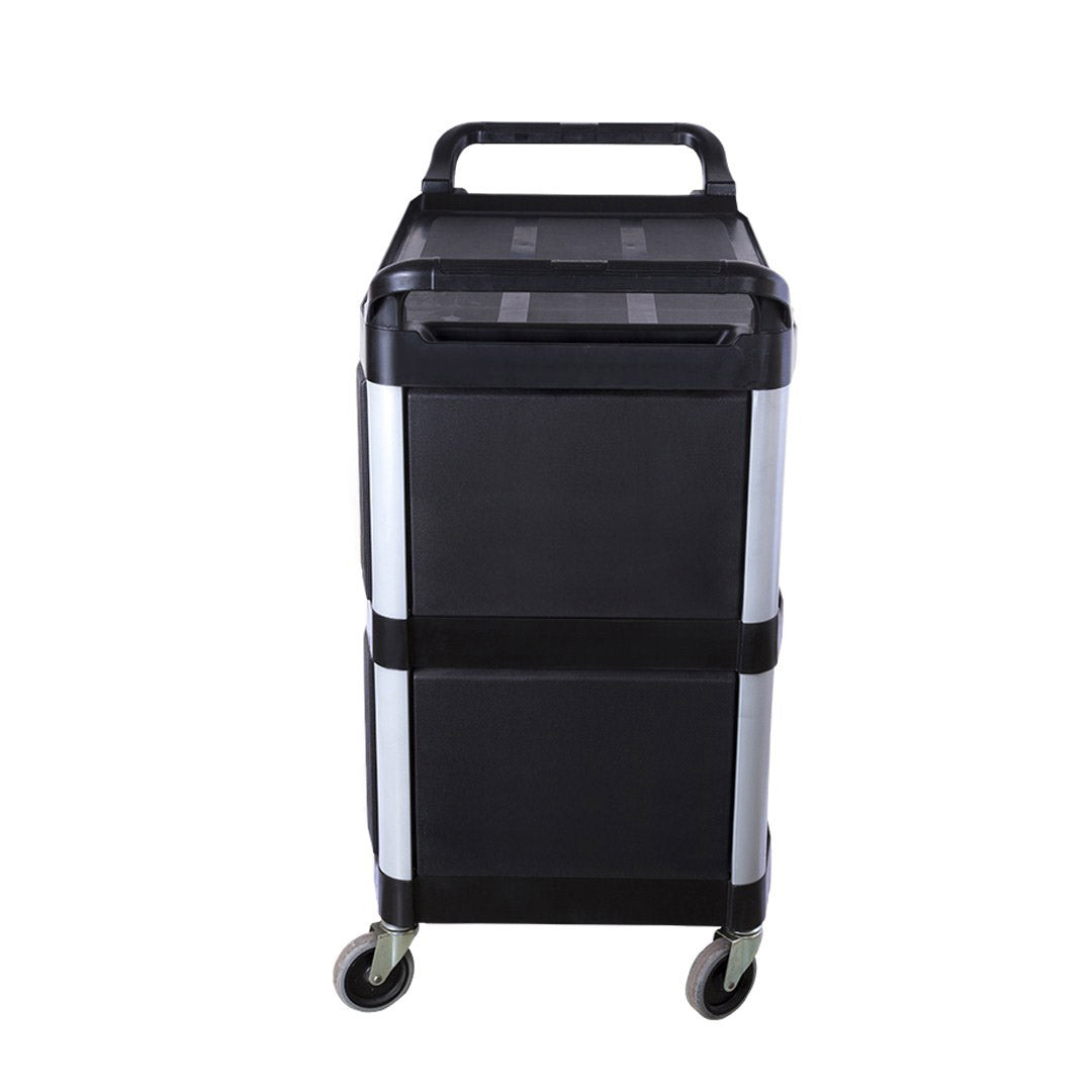 SOGA 2X 3 Tier Covered Food Trolley Food Waste Cart Storage Mechanic Kitchen Black • LUZ-FoodCart1515X2