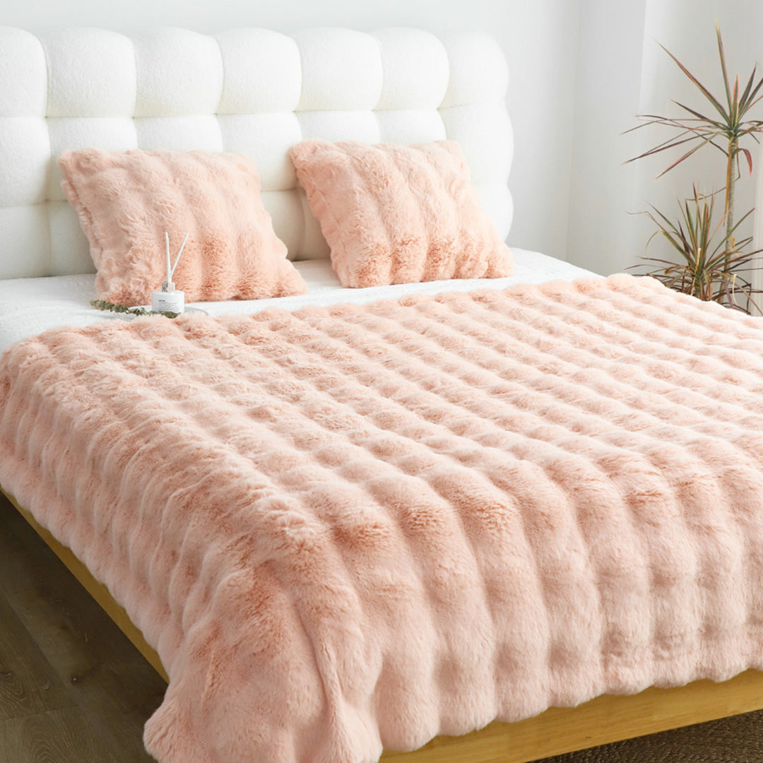 SOGA 2X 60X200cm Throw Blanket Pink Double Layer Rabbit Fur Cozy Comfort with Stylish Decor • LUZ-BlanketFur344X2
