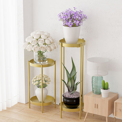 SOGA 2X 2 Layer 80cm Gold Metal Plant Stand Flower Pot Holder Corner Shelving Rack Indoor Display • LUZ-FPotH80GLDX2