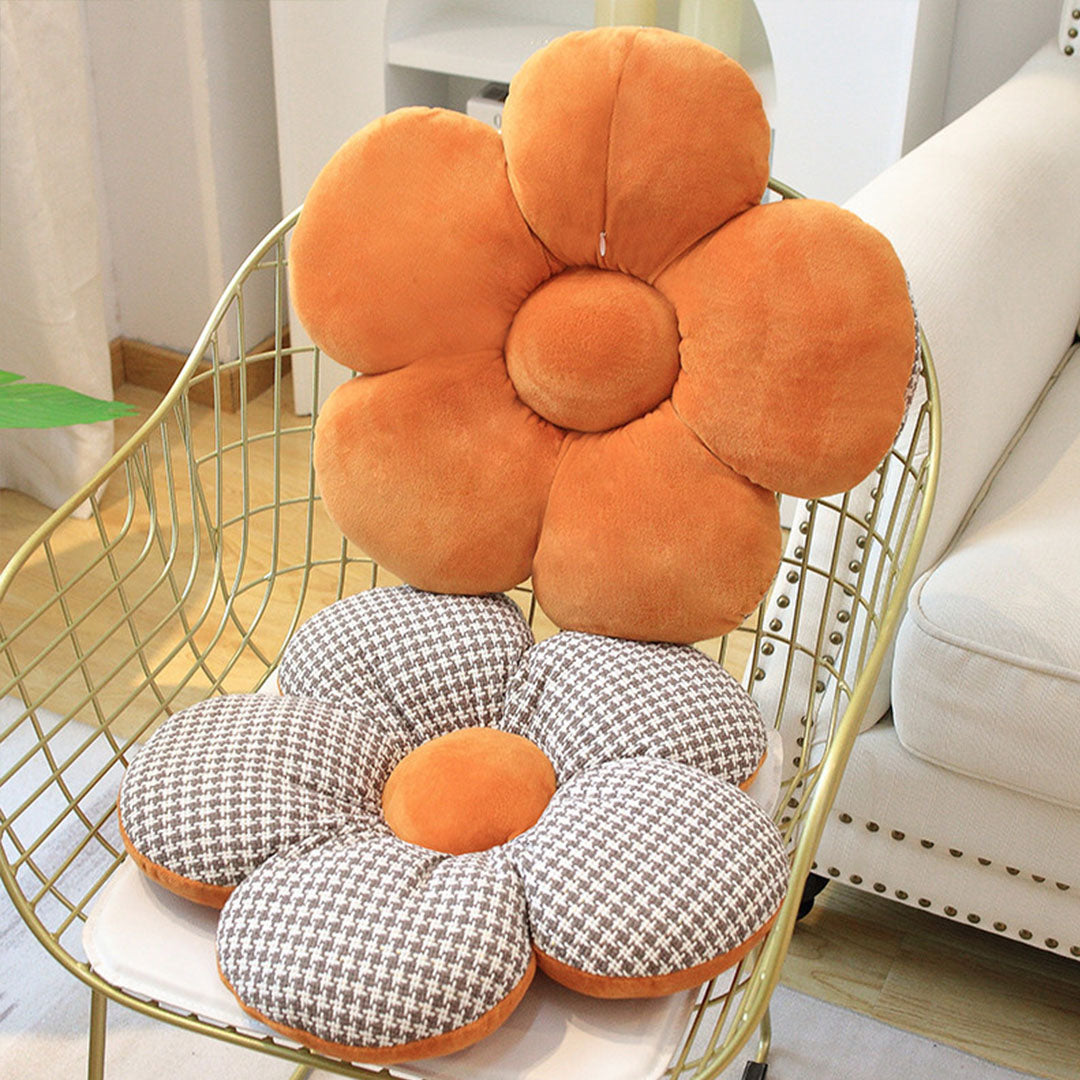 SOGA 2X Orange Flower Cushion Shaped for Floor and Sitting Throw Pillow • LUZ-SCushion097X2