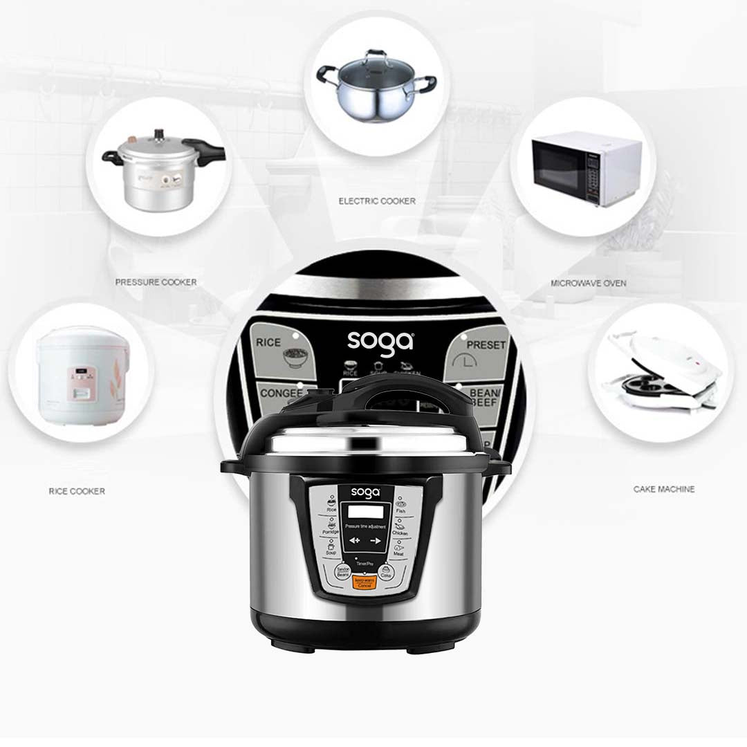 SOGA Electric Stainless Steel Pressure Cooker 10L 1600W Multicooker 16 • LUZ-16ElectricPressureCooker10L