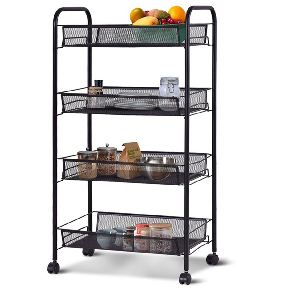 SOGA 2X 4 Tier Steel Black Bee Mesh Kitchen Cart Multi-Functional Shelves Portable Storage Organizer with Wheels • LUZ-KitchenXY037X2