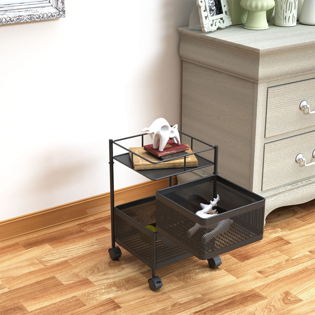 SOGA 2X 2 Tier Steel Square Rotating Kitchen Cart Multi-Functional Shelves Portable Storage Organizer with Wheels • LUZ-KitchenXY018X2