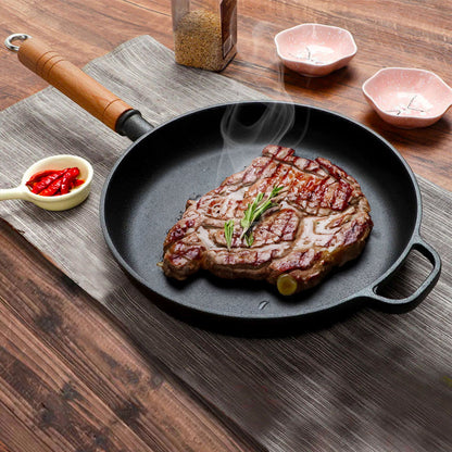 SOGA 2X 25cm Round Cast Iron Frying Pan Skillet Steak Sizzle Platter with Helper Handle • LUZ-ZPai018AX2