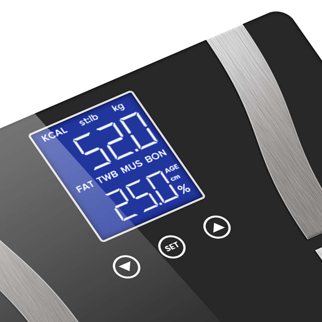 SOGA Glass LCD Digital Body Fat Scale Bathroom Electronic Gym Water Weighing Scales Black • LUZ-BodyFatScaleBlack