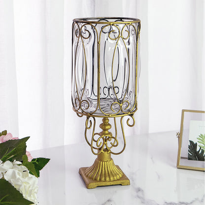 SOGA Clear Glass Cylinder Flower Vase with 4 Bunch 9 Heads Artificial Fake Silk Rose Home Decor Set • LUZ-YG3015-F001