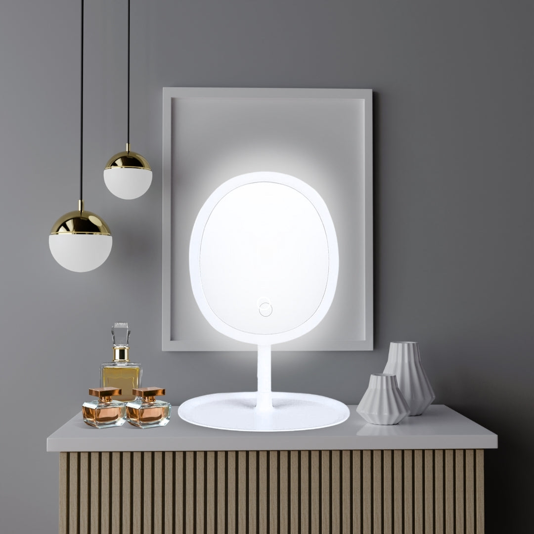 SOGA 26cm White Oval Smart LED Makeup Bedroom Table Vanity Mirror Tricolor w/ 5x Magnification LUZ-MirrorE11