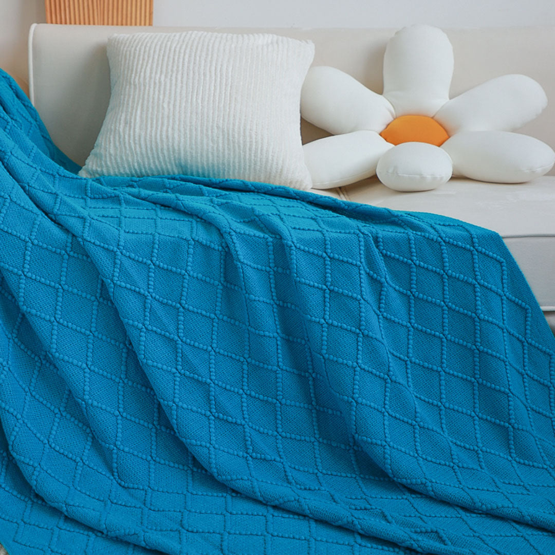 SOGA Blue Diamond Pattern Knitted Throw Blanket Warm Cozy Woven Cover Couch Bed Sofa Home Decor with Tassels • LUZ-Blanket904
