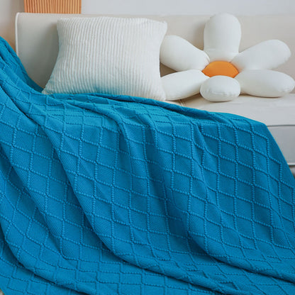 SOGA Blue Diamond Pattern Knitted Throw Blanket Warm Cozy Woven Cover Couch Bed Sofa Home Decor with Tassels • LUZ-Blanket904